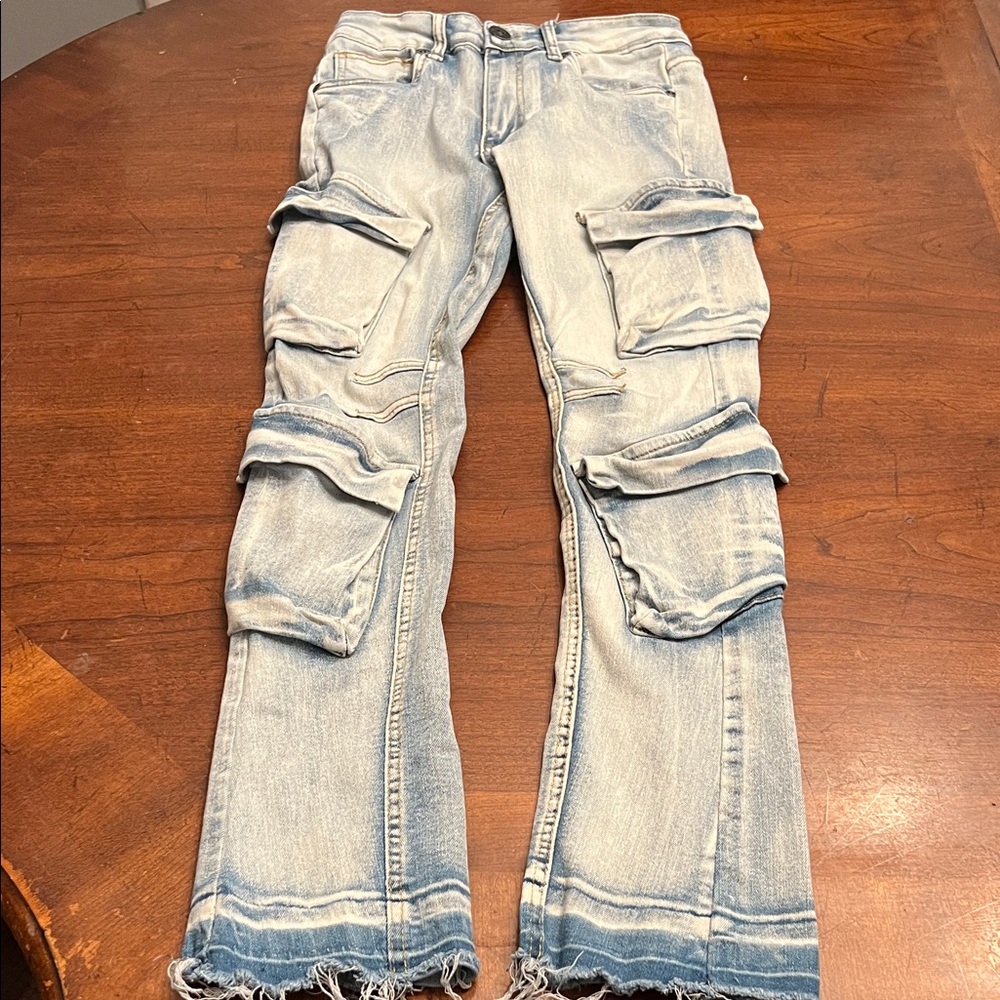 Stylish Light Blue Kids Cargo Jeans